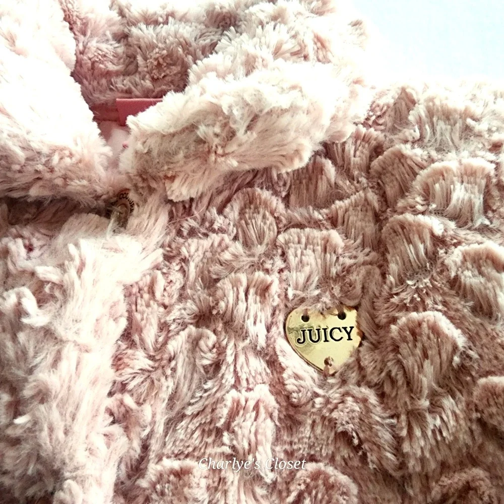 Juicy Couture Kids Pink Rosette Peplum Babydoll Faux Fur Logo Plate Coat Sz.‎ 6